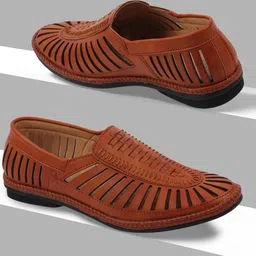 FAUSTO Men Tan Laser Cut Mojaris-image-16