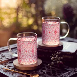 Strokes by Namrata Mehta Red 2 Pieces Printed Glass Mugs 350 ml-49