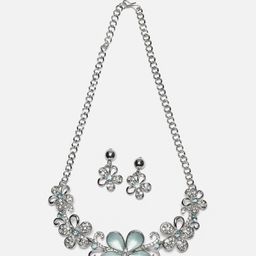 Aazeen Rodium-Plated & American Diamond Studded Jewellery Set-image-38