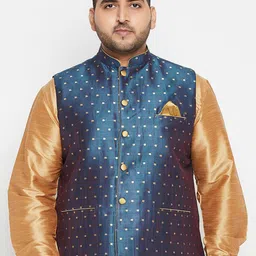 VASTRAMAY Men Blue & Gold-Coloured Woven-Design Slim-Fit Plus Size Nehru Jacket-picture-40