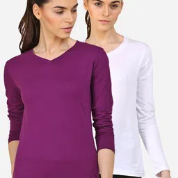 appulse Women Purple & Lavender V-Neck Slim Fit Running T-shirt Pack Of 2-image-52