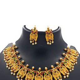 Anujeet Fashion Hub Stones Studded & Beaded Maa Lakshmi Jewellery Set-image-26