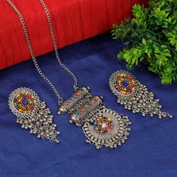 Oxidized Heaven Sterling Silver-Plated Beaded Oxidised Jewellery Set-picture-0