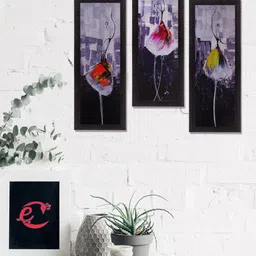 eCraftIndia Set Of 3 Purple & Black Beautiful Angels Satin Matt Texture UV Wall Art-image-98