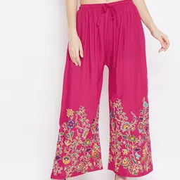 Clora Creation Women Magenta & Beige Floral Hem Design Knitted Palazzos-77