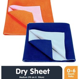 Moms Home Infants Set Of 2 Orange & Blue Solid Waterproof Protector Dry SheetProducts-image-85