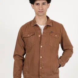Wrangler Men Khaki Cotton Denim Jacket-29