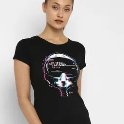 appulse Women Black Printed Slim Fit Running T-shirt-image-50
