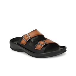 Hitz Men Tan & Black Leather Comfort Sandals-image-63