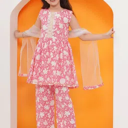 Aj DEZInES Girls Floral Printed Pleated Gotta Patti Pure Cotton Kurta with Salwar & With Dupatta-picture-57