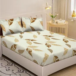 KLOTTHE Book Fold White & Brown Floral Printed 300TC Single Bedsheet With 2 Pillow Covers-image-78