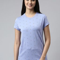 Enamor Women Purple Printed Cotton Slim-Fit Lounge Tshirt-image-71