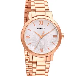 Sonata Women Silver-Toned Brass Dial & Rose Gold Toned Straps Analogue Watch 8174WM01-image-79