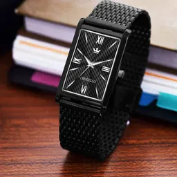 CRESTELLO Men Black Brass Dial & Black Stainless Steel Bracelet Style Straps Analogue Watch CR-BK026-BLK-CH-35