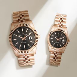 CARLINGTON Unisex Embellished Dial & Stainless Steel Bracelet Style Straps Analogue Watch 8811 Rose Black-25