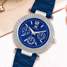 IIK COLLECTION Round Studded Dial Stainless Steel Bracelet Chain Strap Analogue Watch-95