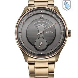 Titan Men Black Patterned Dial & Beige Stainless Steel Bracelet Style Straps Analogue Watch-5