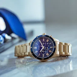 Citizen Men Blue Dial & Rose Gold Toned Stainless Steel Bracelet Style Straps Analogue Watch-41