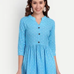 HANUMNTRA Polka Dots Printed Mandarin Collar Peplum Top-image-80