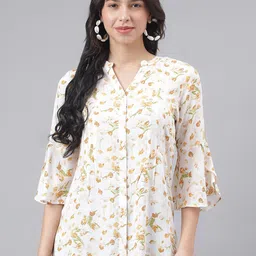 Latin Quarters Floral Printed Mandarin Collar Bell Sleeves Shirt Style Top-picture-31