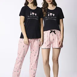 I like me Women Navy Blue & Peach-Coloured Printed Night Suit Set-picture-13