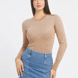 GUESS Women Printed Round Neck Pullover Sweater-image-38