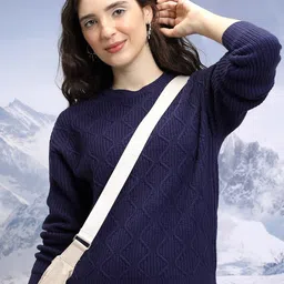 Tokyo Talkies Self Design Cable Knit Acrylic Pullover-image-25