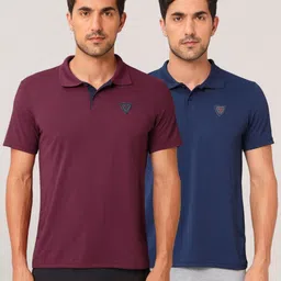 Technosport Men Pack Of 2 UPF50 Solid Polo Collar Polyester Slim Fit Tshirts-image-55