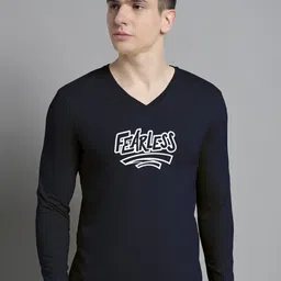 FBAR Typography Printed V-Neck Full Sleeve Cotton Slim Fit T-shirt-image-50