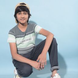 Crimsoune Club Boys Round Neck Short Sleeves Striped Printed Cotton Slim Fit T-shirt-image-95