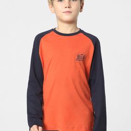 Jack & Jones Junior Boys Orange & Navy Blue Colourblocked Slim Fit T-shirt-picture-11