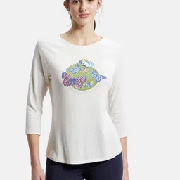 Jockey Micro Modal Cotton Relaxed Fit Printed Round Neck Three Quarter Sleeve T-Shirt-image-53