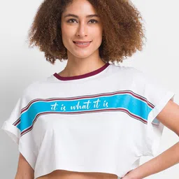 SPYKAR Women White Striped Extended Sleeves Slim Fit T-shirt-image-46