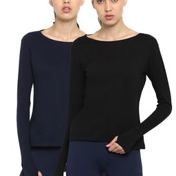 appulse Women Navy Blue and Black Pack of 2 Slim Fit T-shirt-image-14
