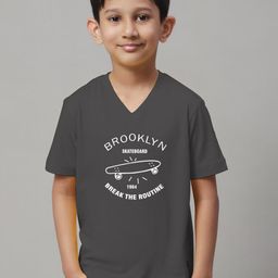Friskers Boys Typography Printed V-Neck Slim Fit Pure Cotton T-shirt-image-62