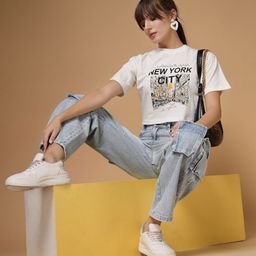 VESTIDO MODAS Women Printed Raw Edge Slim Fit T-shirt-image-24