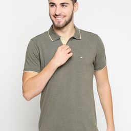 Basics Men Olive Green Polo Collar Drop-Shoulder Sleeves Raw Edge Slim Fit T-shirt-image-29