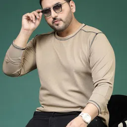 Rigo Men Plus Size Solid Knit Round Neck Slim Fit T-shirt-7