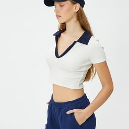 Koton Polo Collar Slim Fit Crop T-shirt-image-61