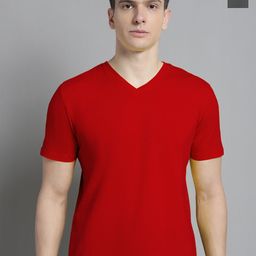 FBAR Men Red V-Neck Pockets Slim Fit T-shirt-image-98