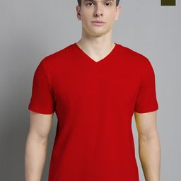 FBAR Men Red V-Neck Pockets Slim Fit T-shirt-image-92