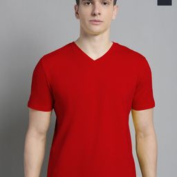 FBAR Men Red V-Neck Pockets Slim Fit T-shirt-image-96