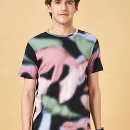People Black Abstract Printed Cotton Slim Fit T-shirt-image-45