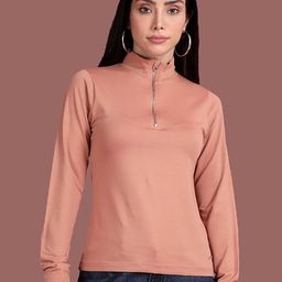 TWIN BIRDS Women High Neck Pockets Slim Fit T-shirt-image-99