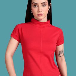 TWIN BIRDS Women High Neck Pockets Slim Fit T-shirt-image-94