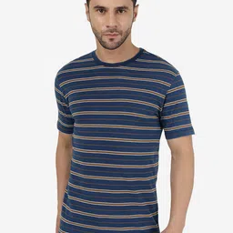 JADE BLUE Striped Slim Fit Cotton T-shirt-image-34