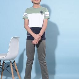 Crimsoune Club Boys Round Neck Short Sleeves Colourblocked Cotton Slim Fit T-shirt-image-12