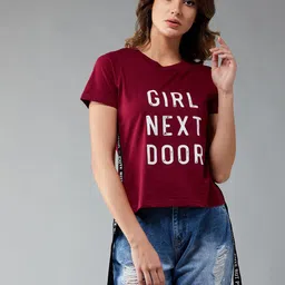 Miss Chase Typography Printed Slim Fit T-shirt-image-51