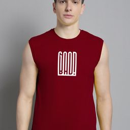 FBAR Typography Printed Sleeveless Slim Fit Pure Cotton T-shirt-image-69