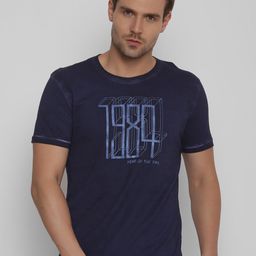 YAK Men Navy Blue Typography Printed Slim Fit T-shirt-image-42